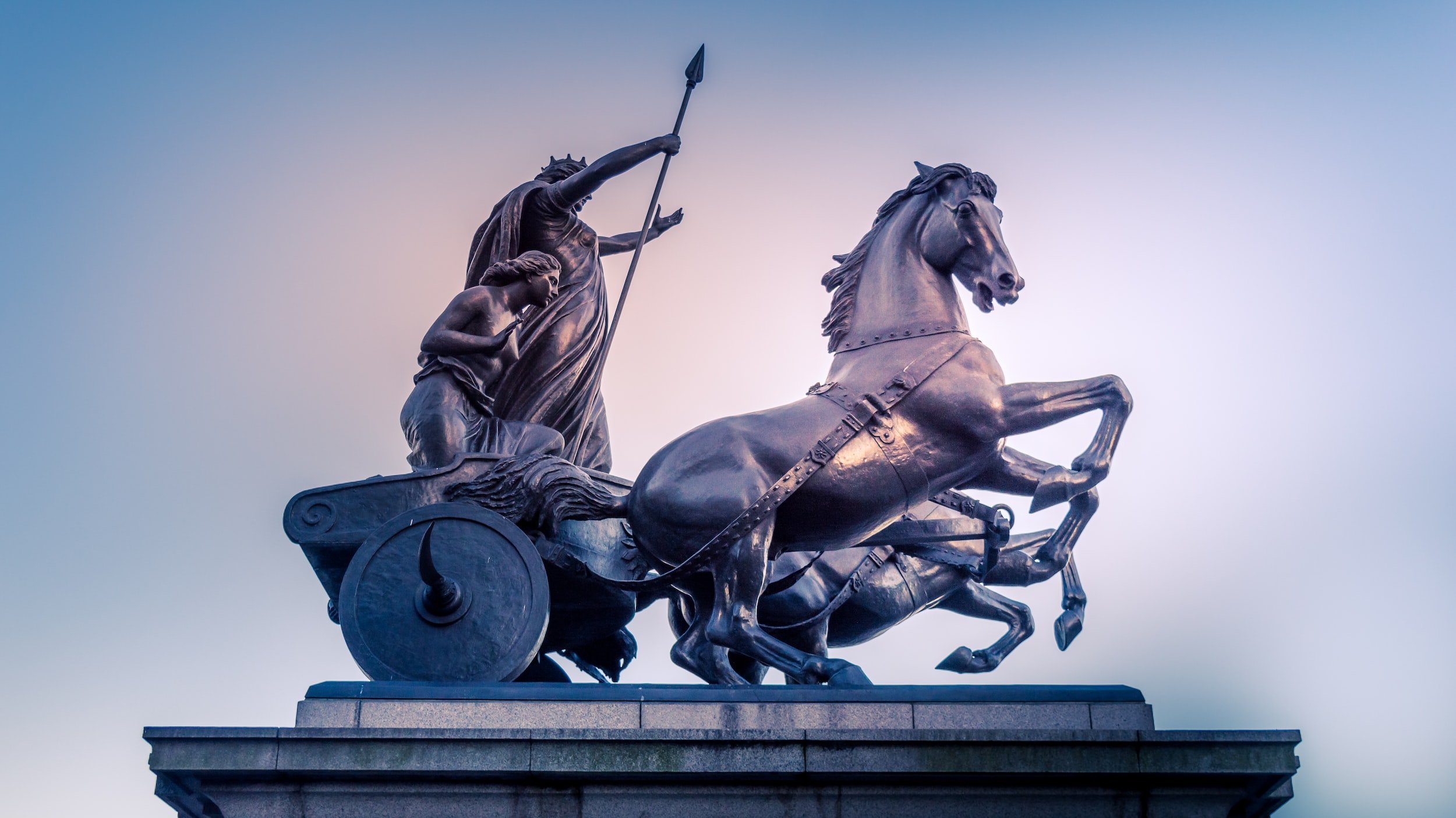 ancient horse and carriage statue warrior